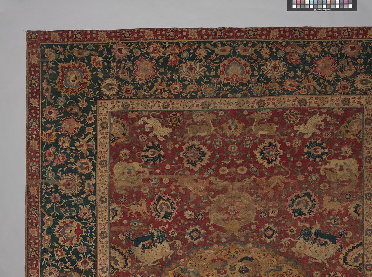 Carpet, Silk (warp), cotton (weft), wool (pile); asymmetrically knotted pile