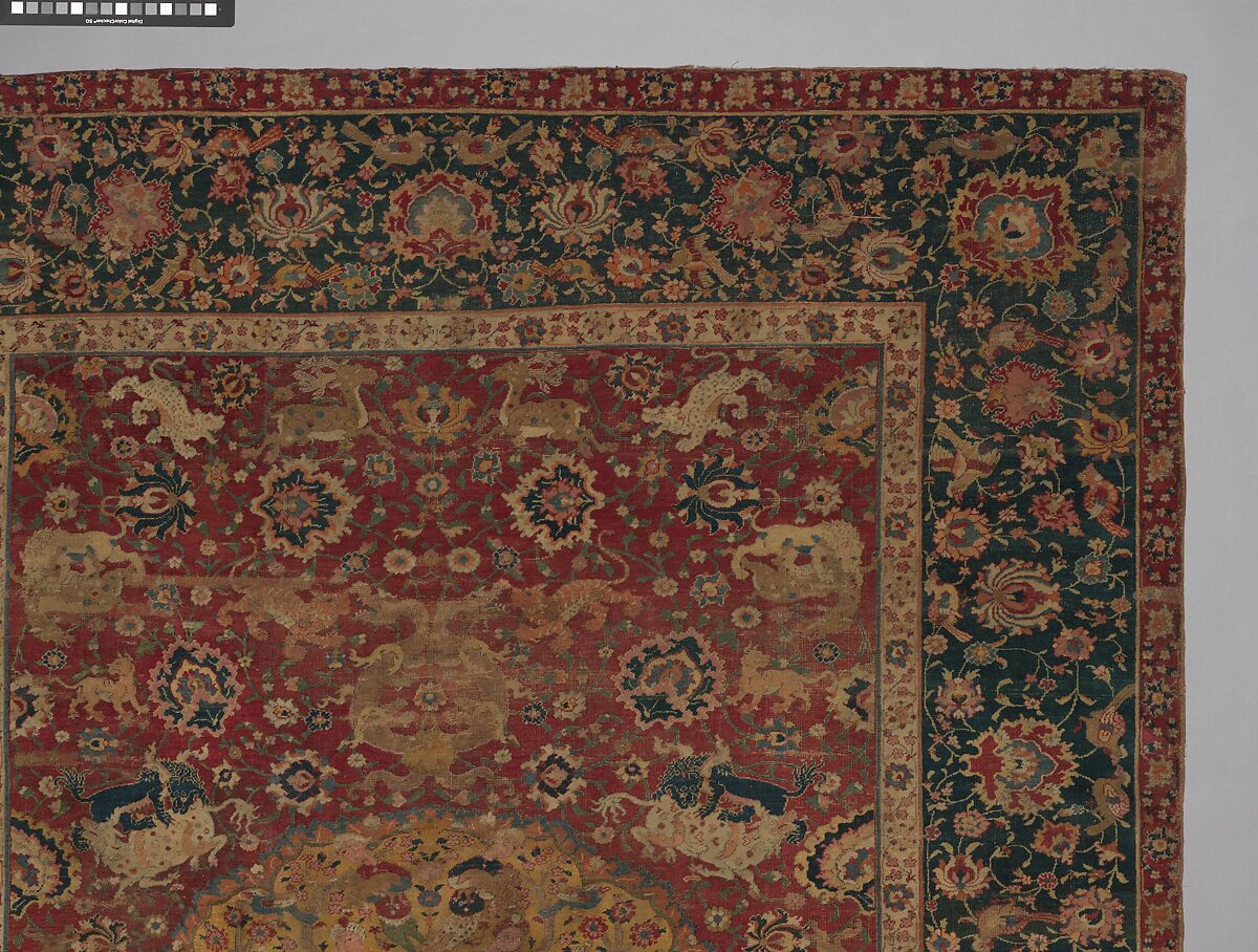 Carpet, Silk (warp), cotton (weft), wool (pile); asymmetrically knotted pile