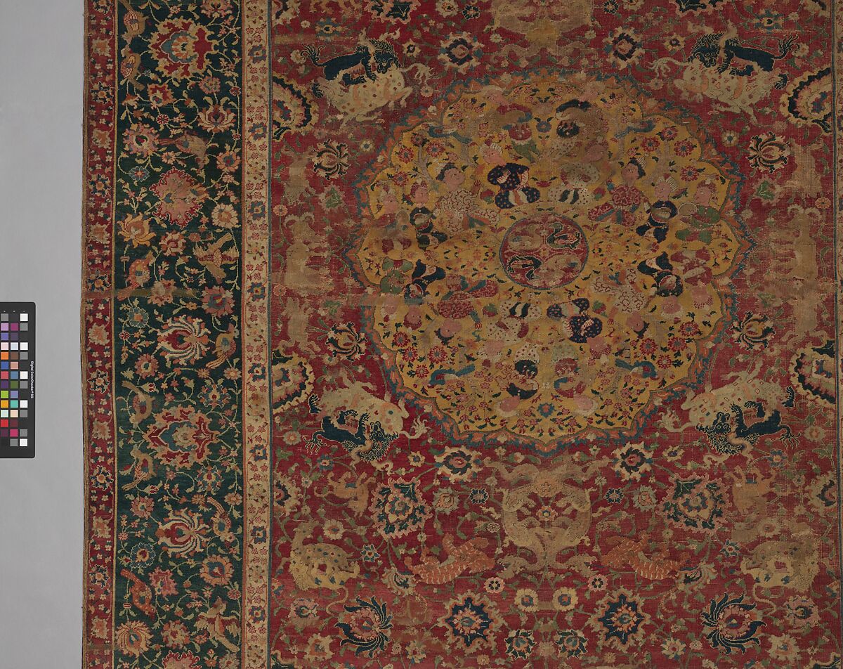 Carpet, Silk (warp), cotton (weft), wool (pile); asymmetrically knotted pile
