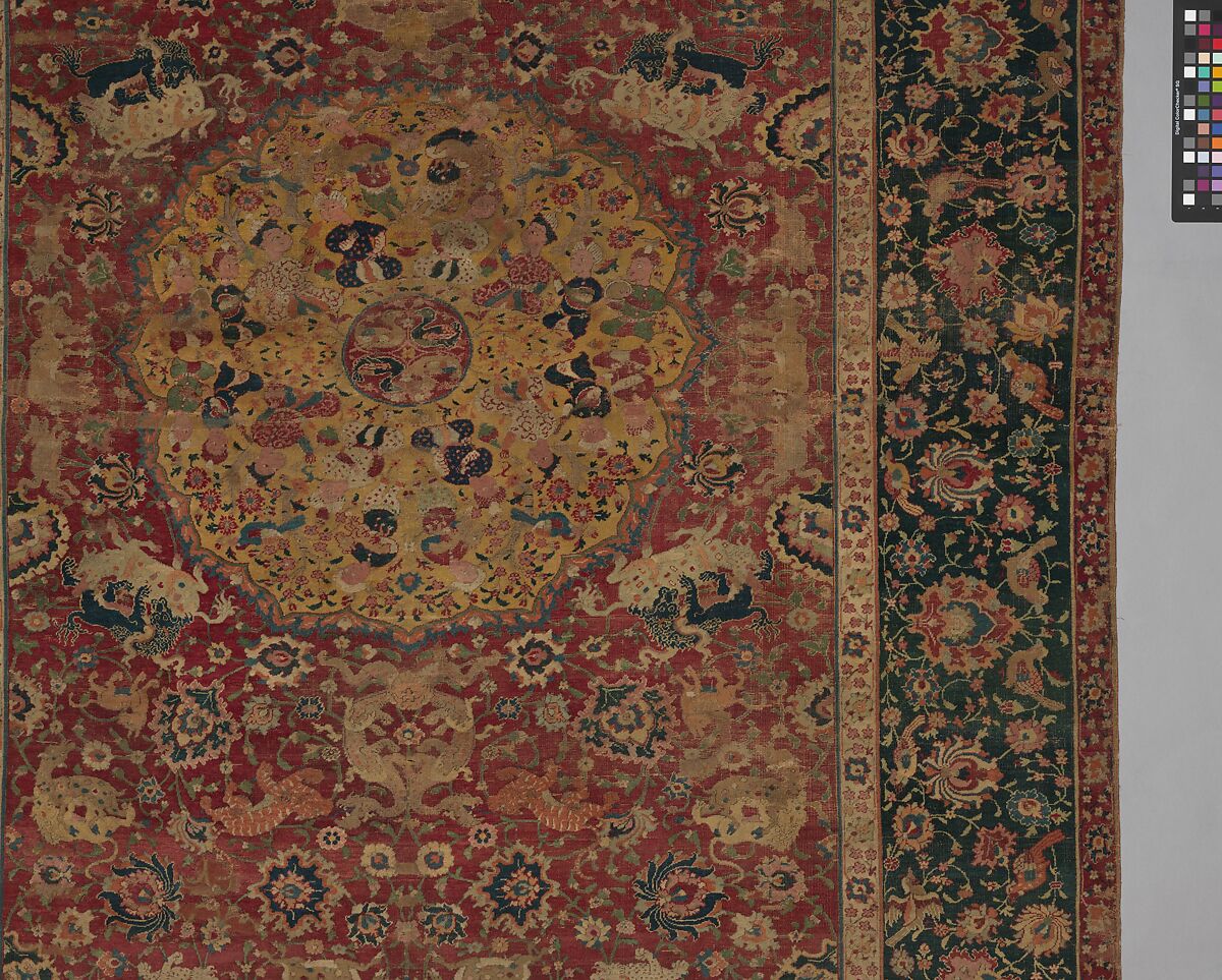 Carpet, Silk (warp), cotton (weft), wool (pile); asymmetrically knotted pile