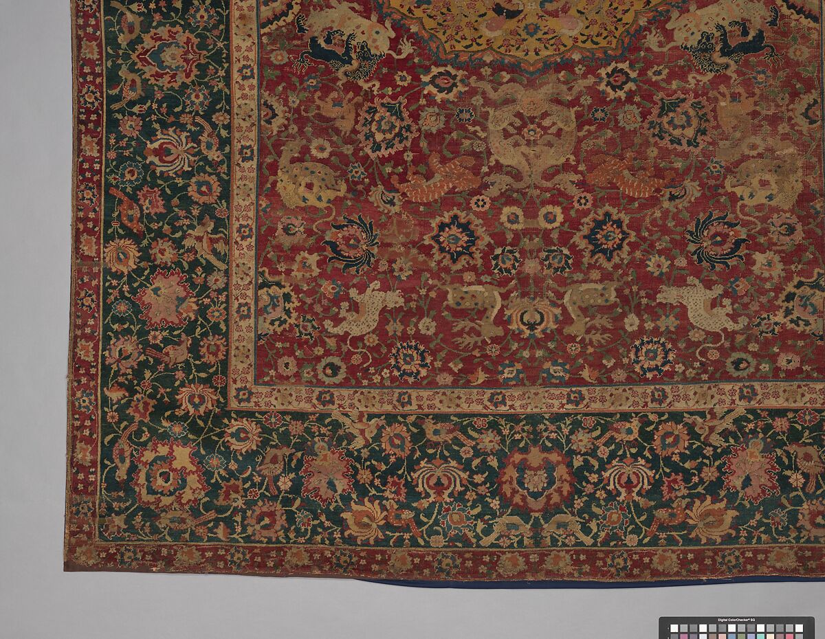 Carpet, Silk (warp), cotton (weft), wool (pile); asymmetrically knotted pile