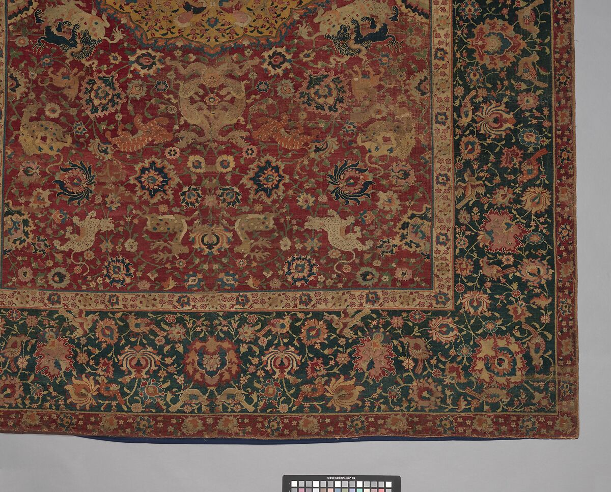 Carpet, Silk (warp), cotton (weft), wool (pile); asymmetrically knotted pile