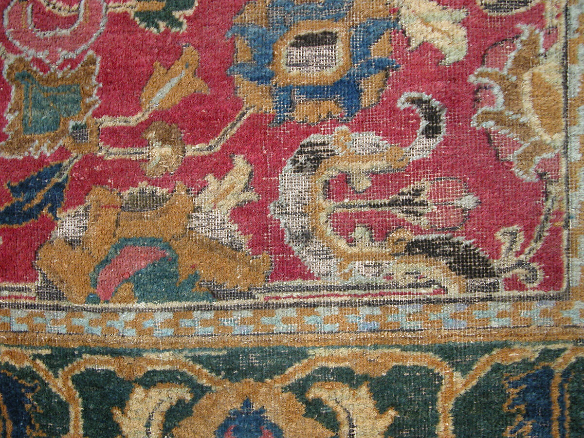 Carpet, Cotton (warp and weft), wool (pile); asymmetrically knotted pile