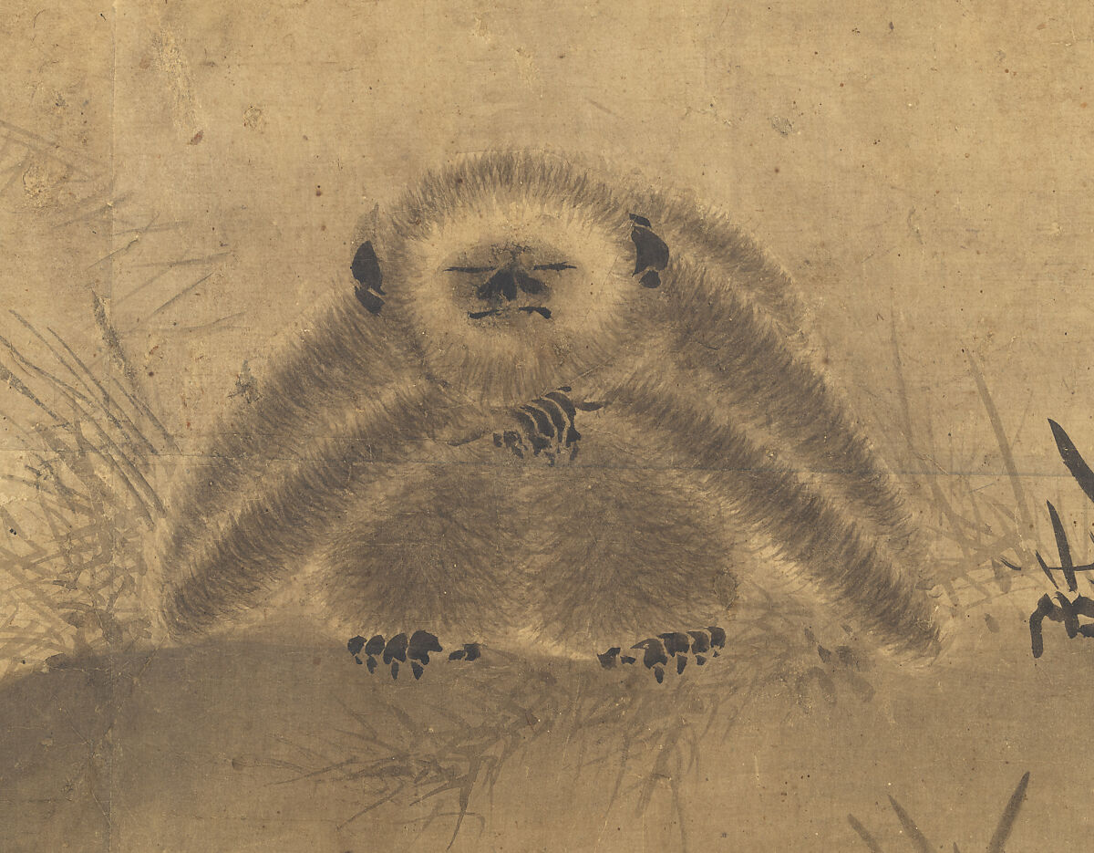 Gibbons in a Landscape, Sesson Shūkei 雪村周継 (ca. 1504–ca. 1589), Pair of six-panel screens; ink on paper, Japan