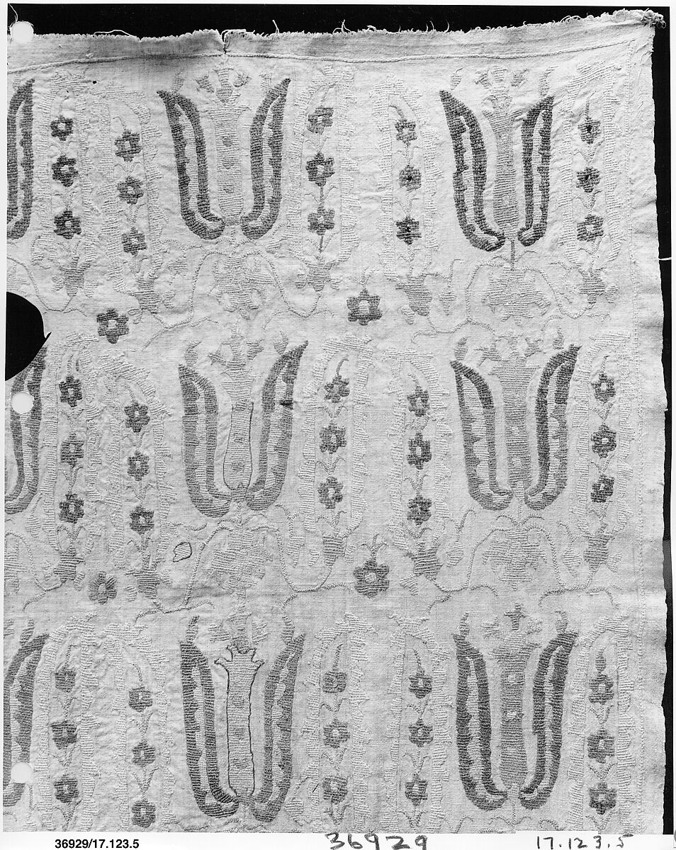 Textile Fragment, Cotton, silk; embroidered 