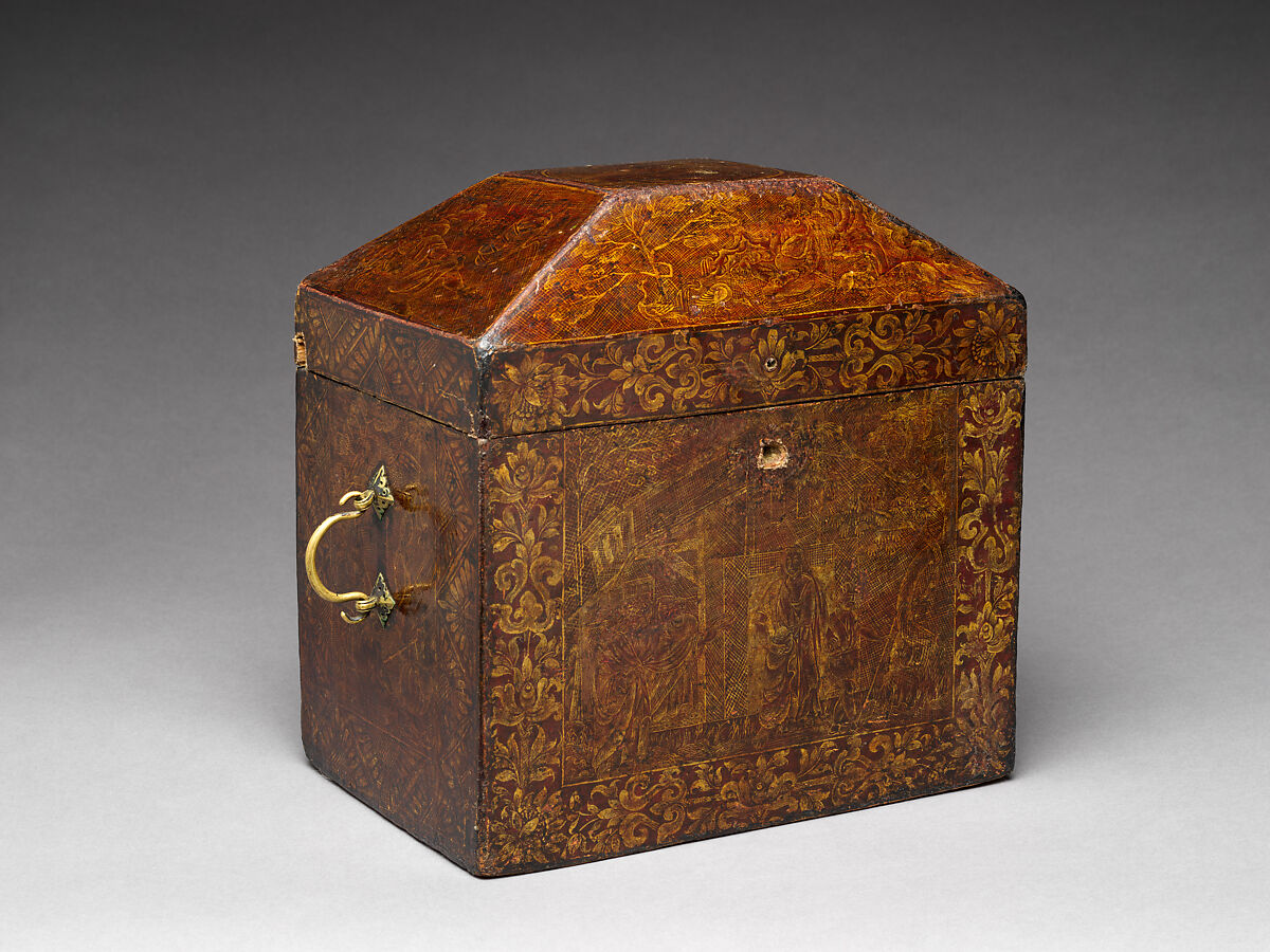 Chest with the Expulsion of Hagar, Lacquer painted with gold and oil colors, China