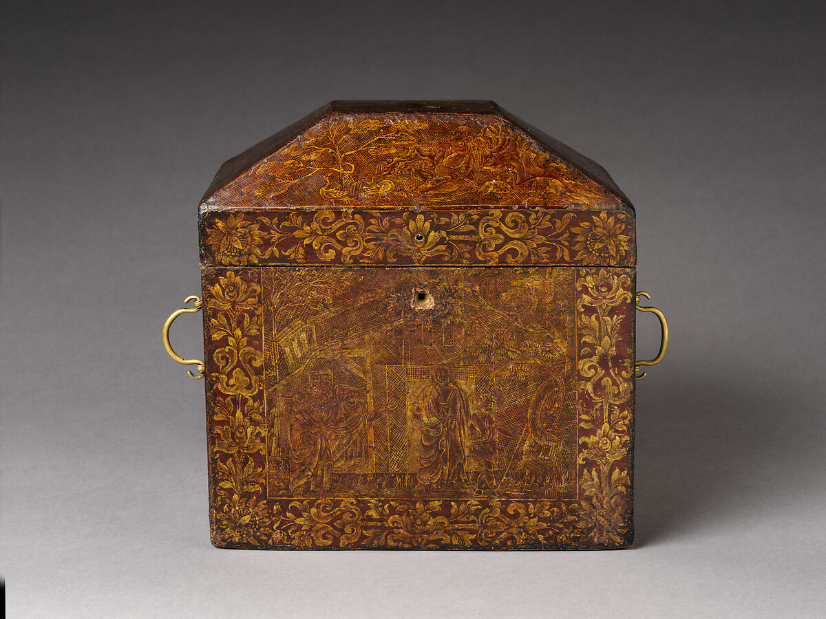 Chest with the Expulsion of Hagar, Lacquer painted with gold and oil colors, China