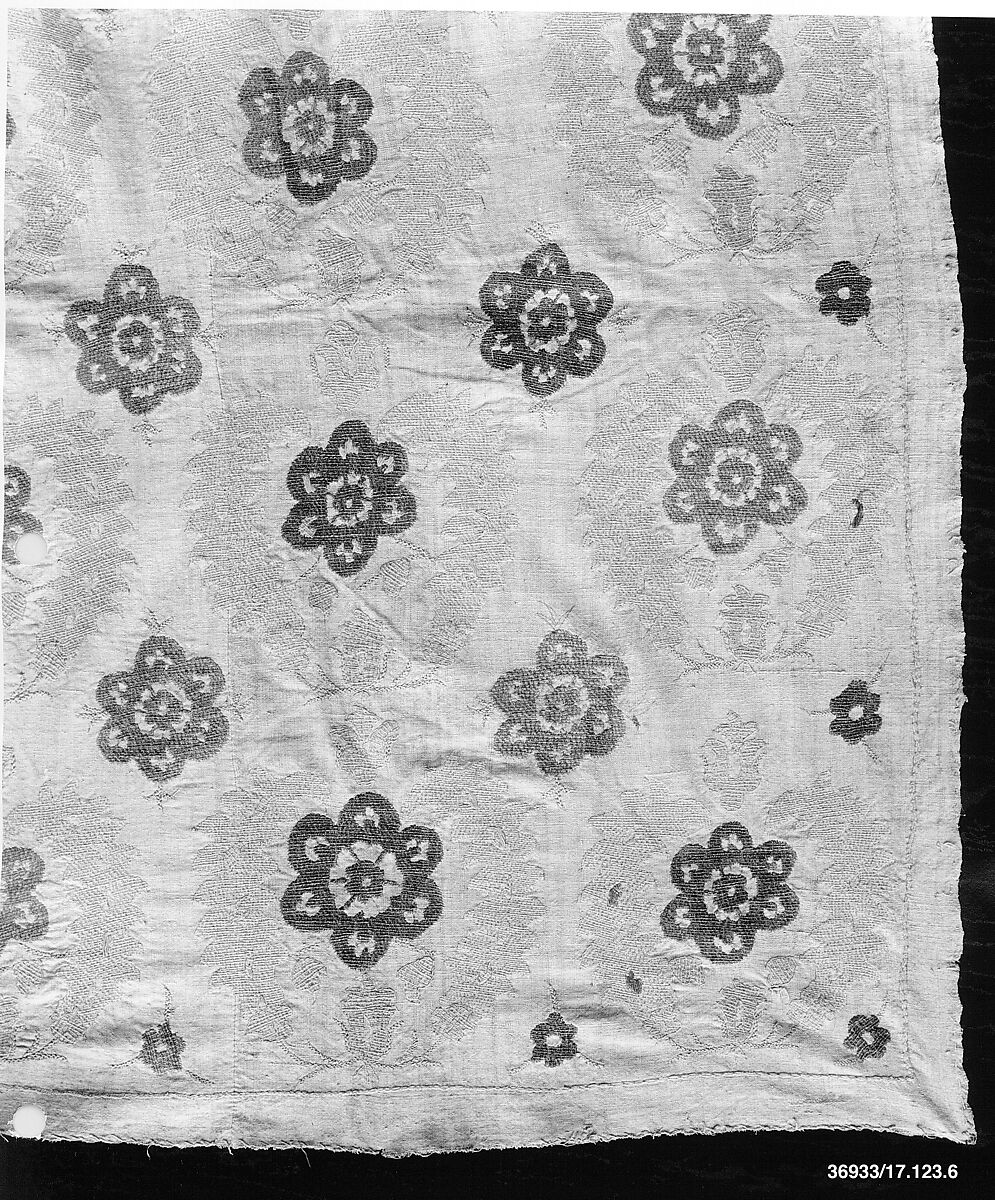 Textile Fragment, Cotton, silk; embroidered 