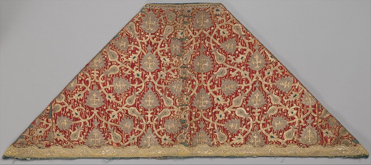 Cope Collar, Silk; embroidered with metal wrapped thread