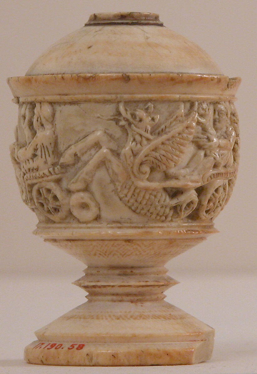 Toilet Vase, Ivory; carved and inlaid with paste 