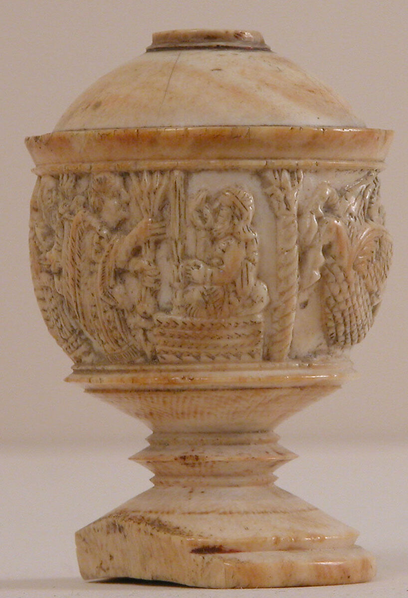 Toilet Vase, Ivory; carved and inlaid with paste