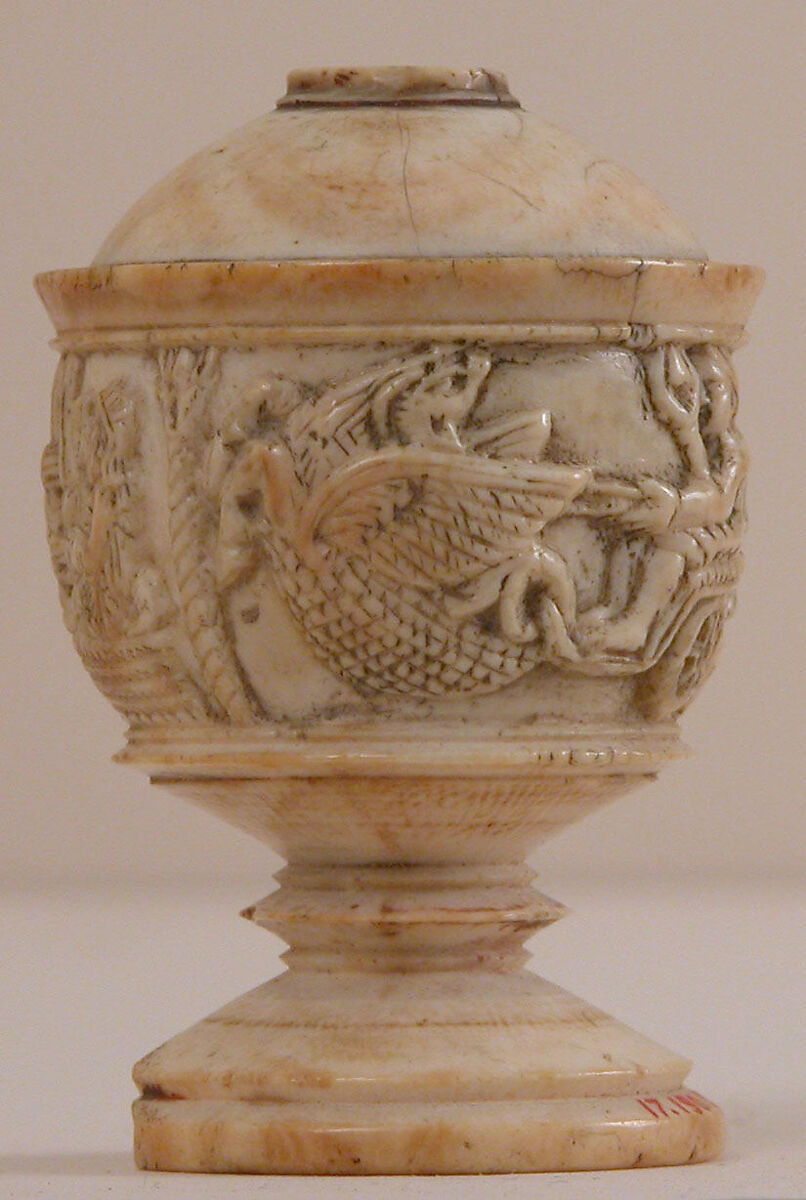 Toilet Vase, Ivory; carved and inlaid with paste