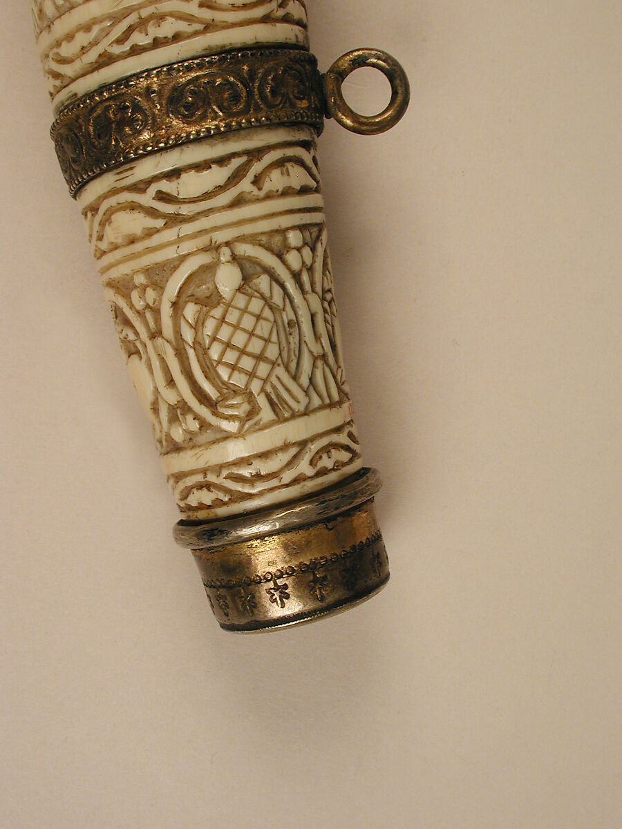 Oliphant, Ivory; carved, gilded silver and bronze mounts