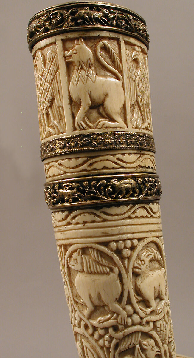 Oliphant, Ivory; carved, gilded silver and bronze mounts