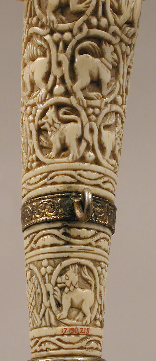 Oliphant, Ivory; carved, gilded silver and bronze mounts