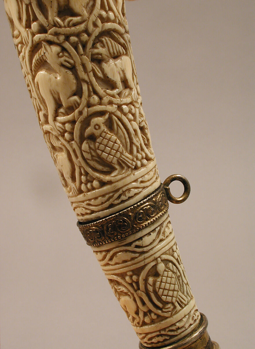 Oliphant, Ivory; carved, gilded silver and bronze mounts