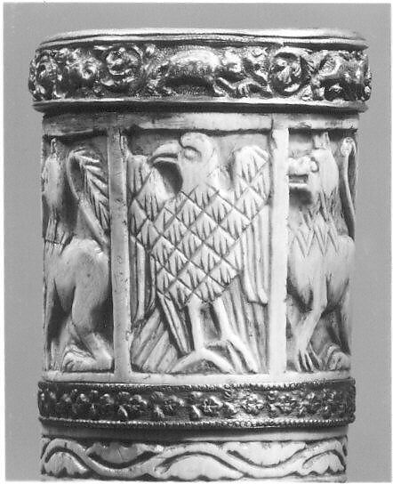 Oliphant, Ivory; carved, gilded silver and bronze mounts
