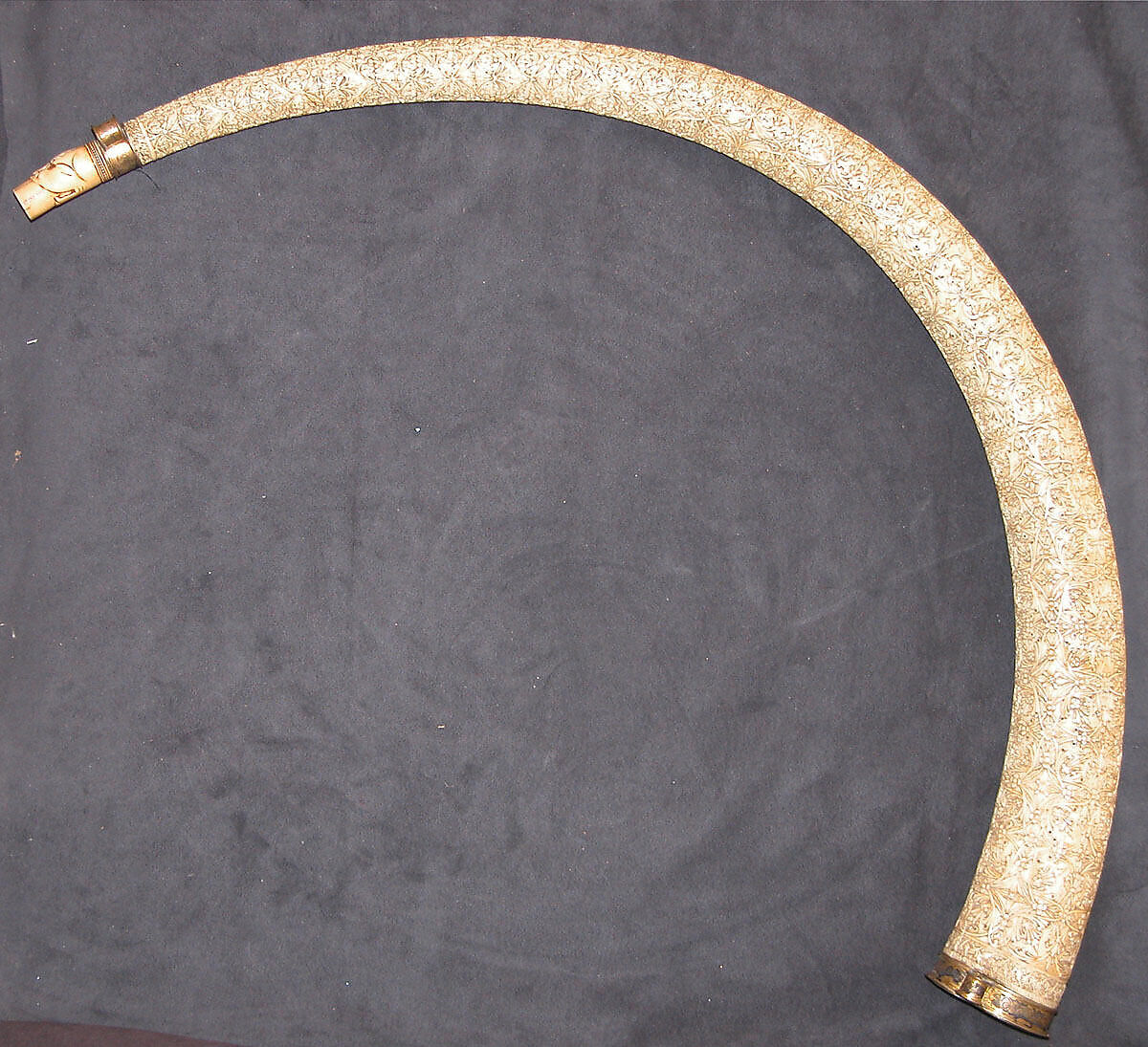 Hunting Horn (Oliphant), Ivory; carved with gilded silver mounts 