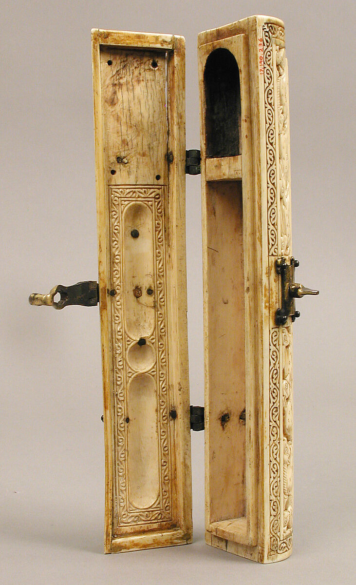 Pen Box, Ivory; carved; copper alloy mounts