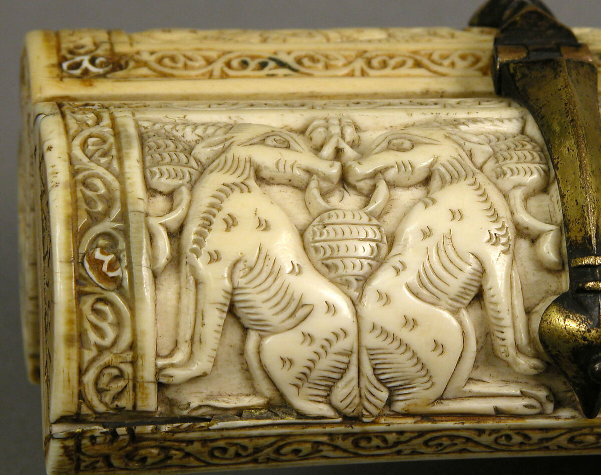 Pen Box, Ivory; carved; copper alloy mounts