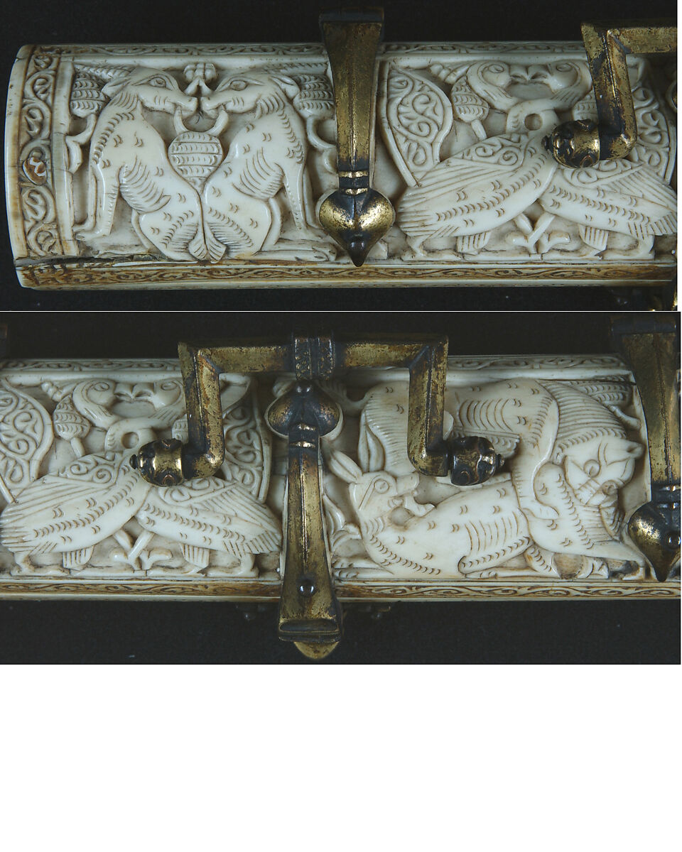 Pen Box, Ivory; carved; copper alloy mounts