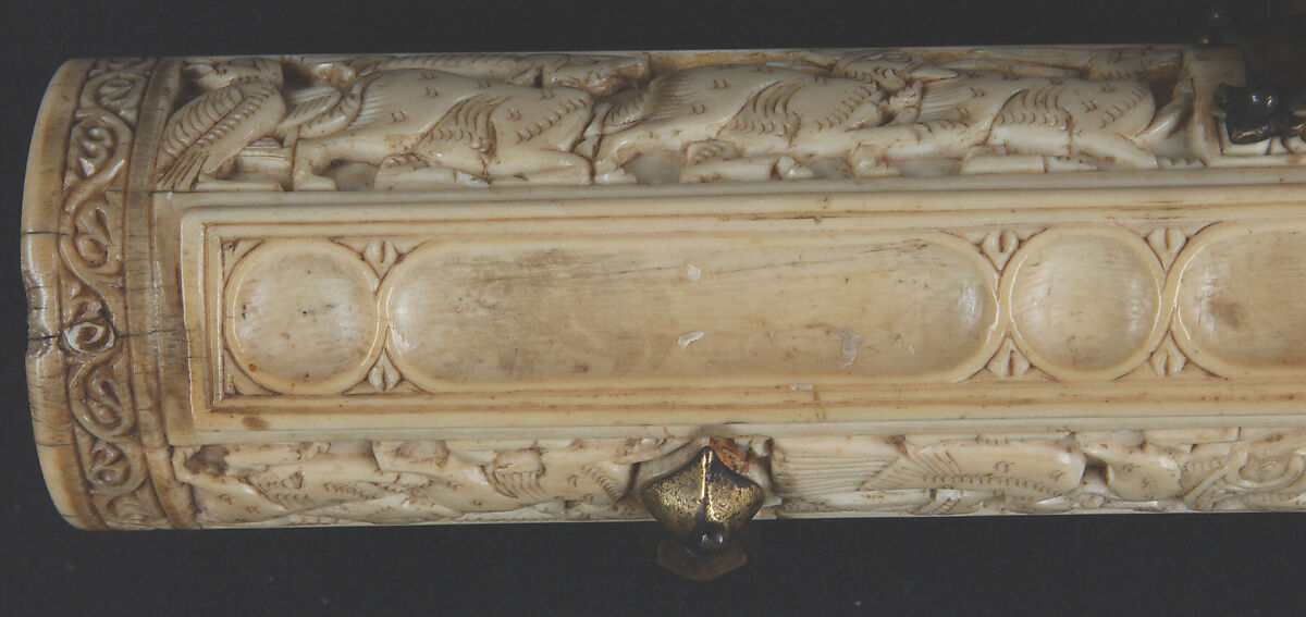 Pen Box, Ivory; carved; copper alloy mounts