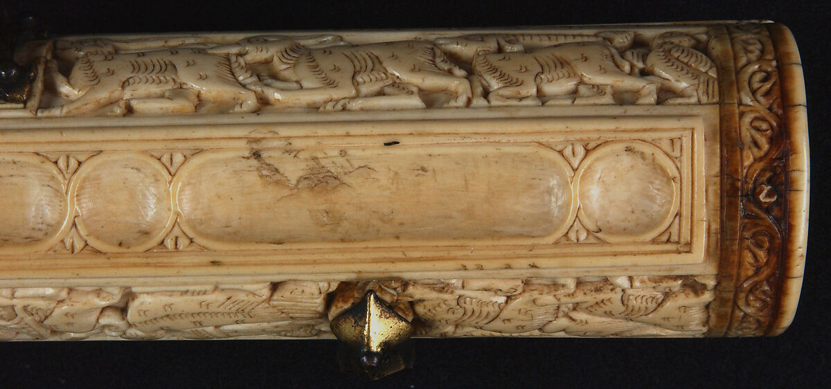 Pen Box, Ivory; carved; copper alloy mounts