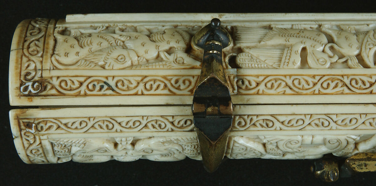 Pen Box, Ivory; carved; copper alloy mounts
