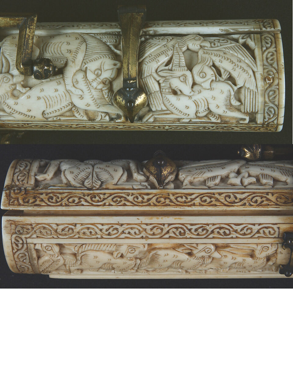 Pen Box, Ivory; carved; copper alloy mounts