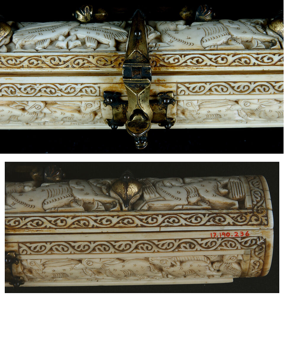 Pen Box, Ivory; carved; copper alloy mounts