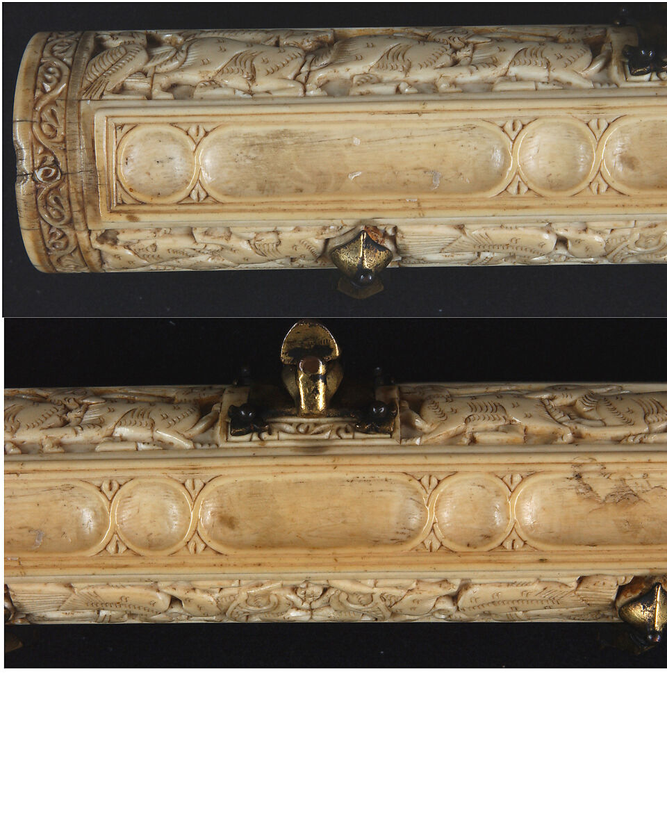 Pen Box, Ivory; carved; copper alloy mounts