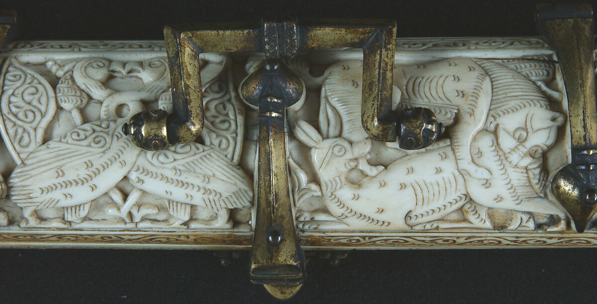 Pen Box, Ivory; carved; copper alloy mounts