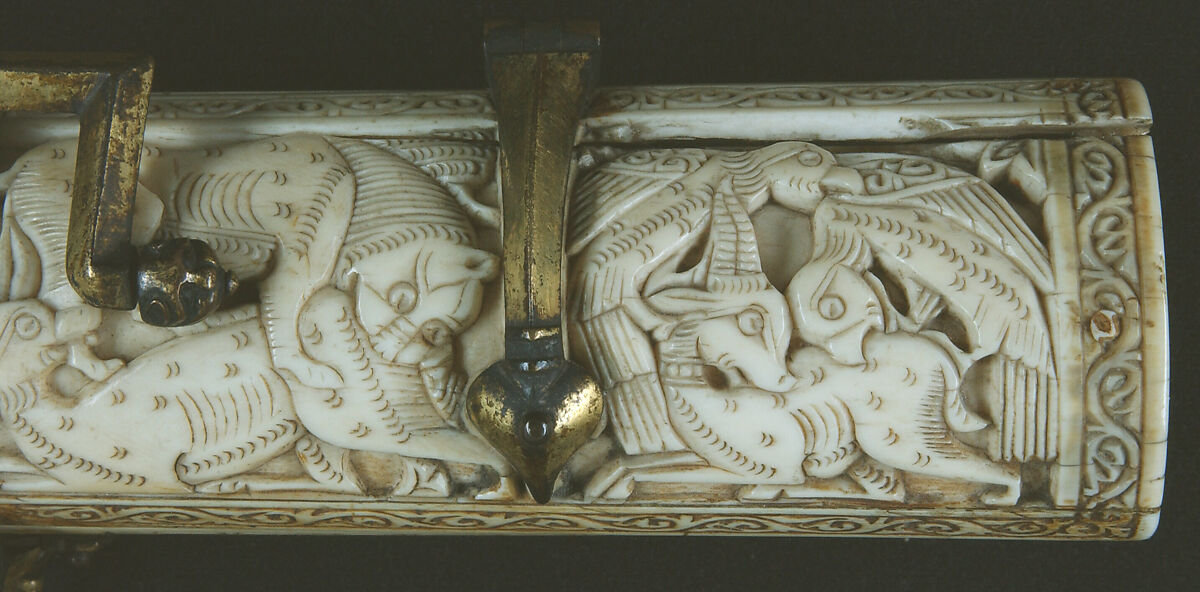 Pen Box, Ivory; carved; copper alloy mounts
