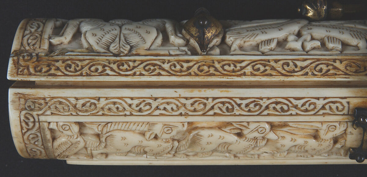 Pen Box, Ivory; carved; copper alloy mounts