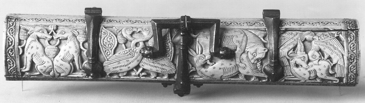 Pen Box, Ivory; carved; copper alloy mounts