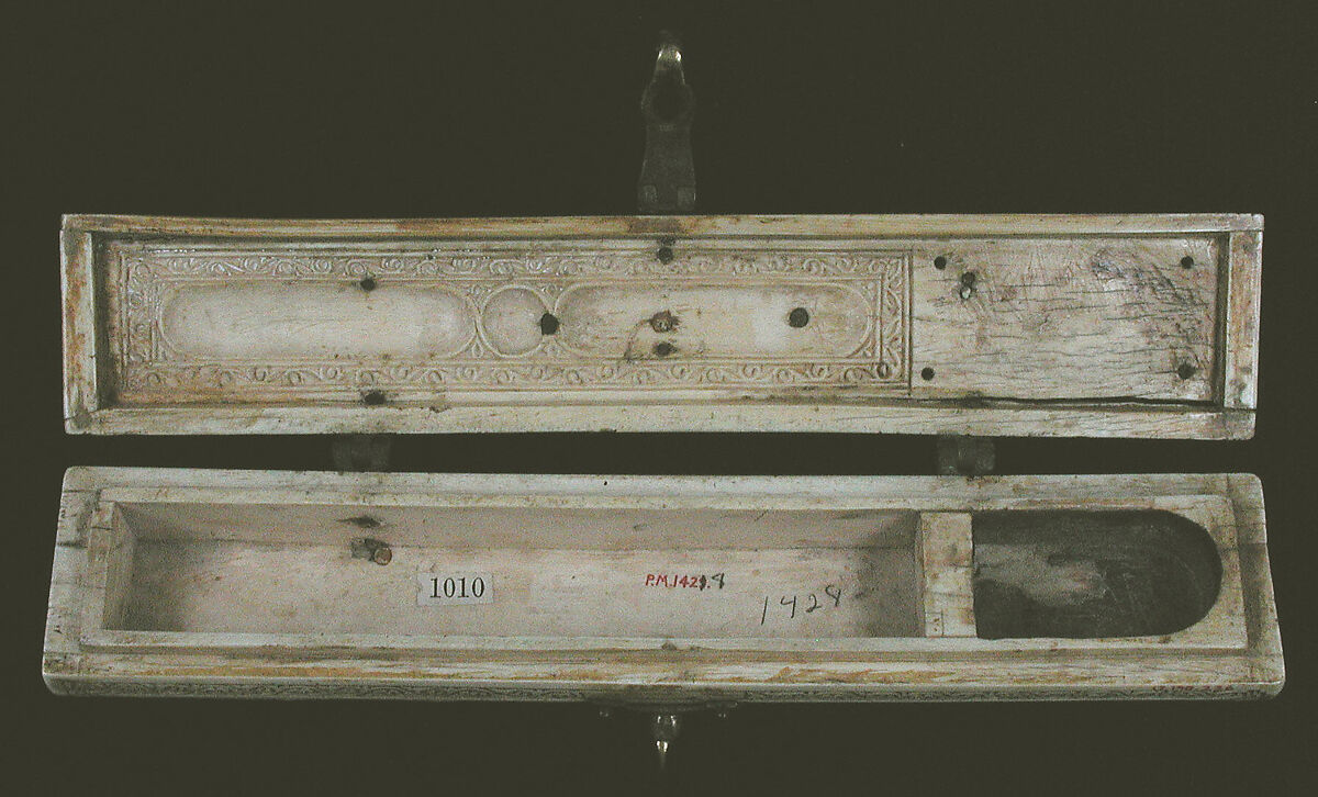 Pen Box, Ivory; carved; copper alloy mounts