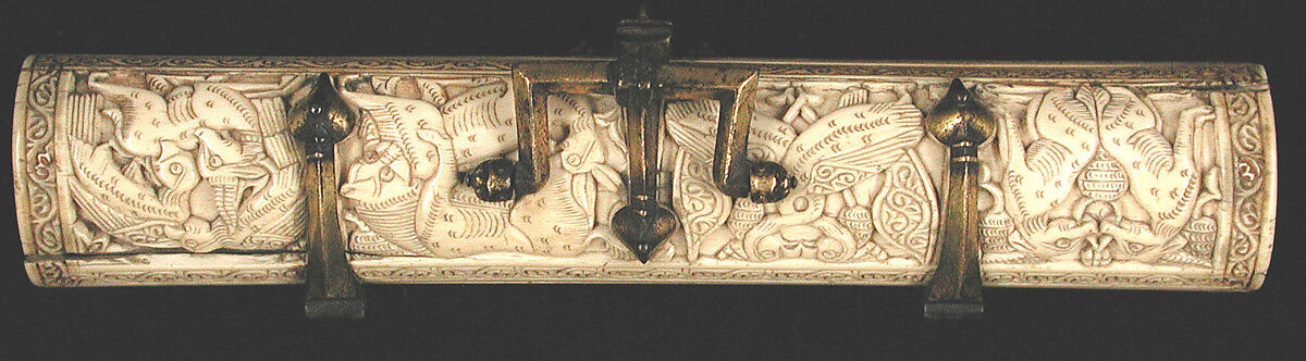 Pen Box, Ivory; carved; copper alloy mounts
