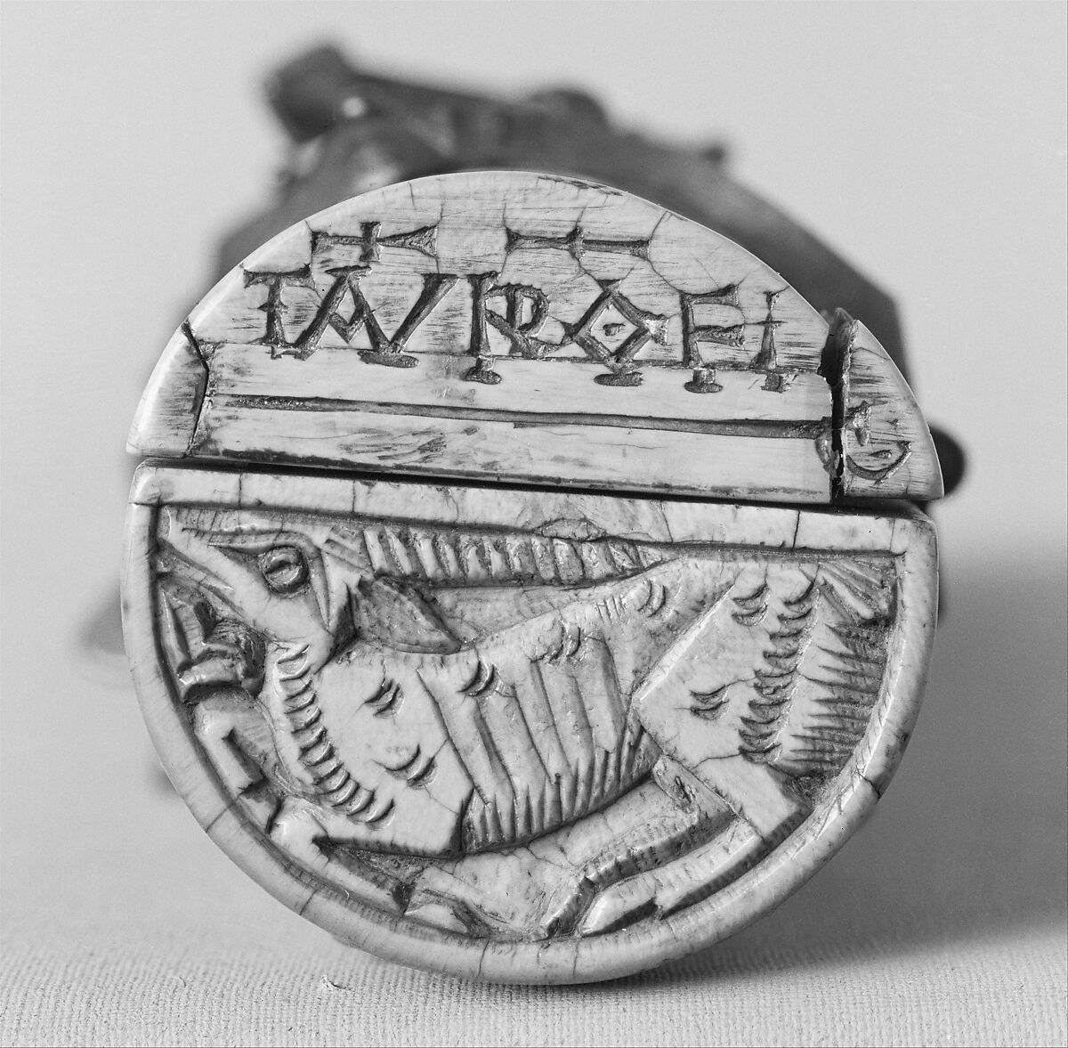 Pen Box, Ivory; carved; copper alloy mounts