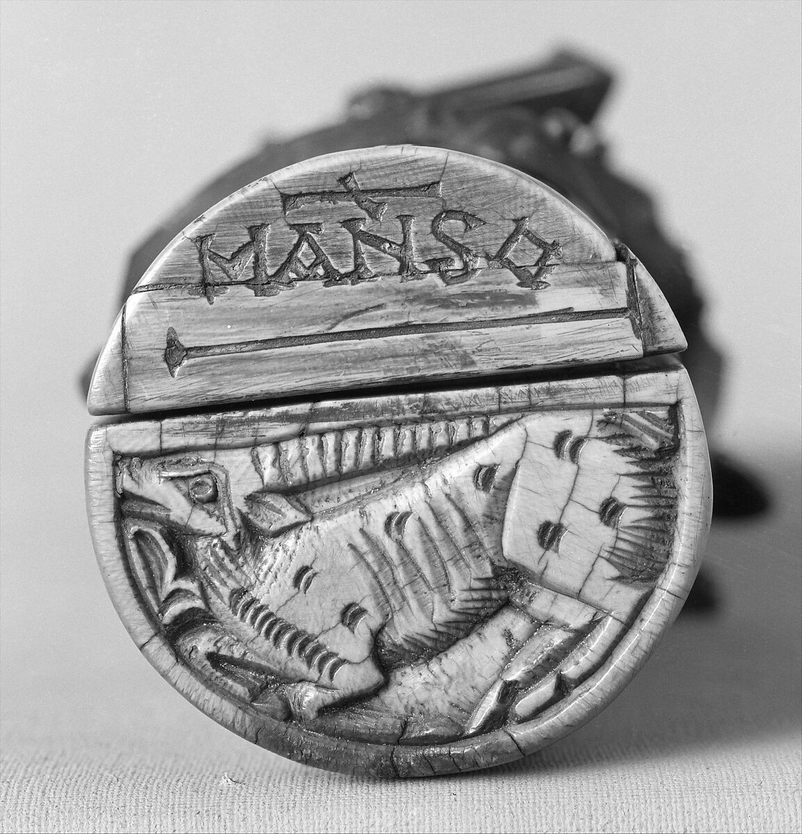 Pen Box, Ivory; carved; copper alloy mounts