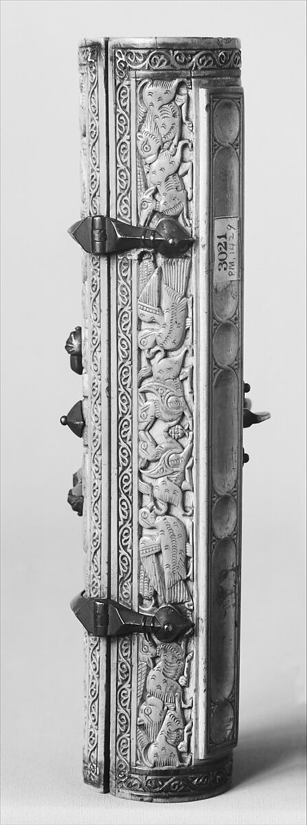 Pen Box, Ivory; carved; copper alloy mounts