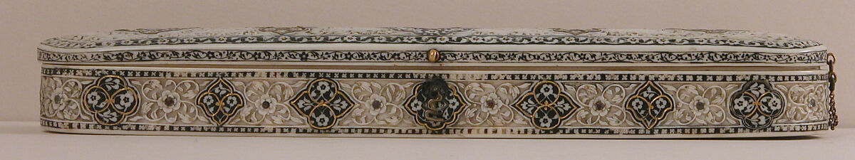 Pen Box with Flowers, Birds and Animals, Ivory; carved, incised, and inlaid with black lacquer and gold
