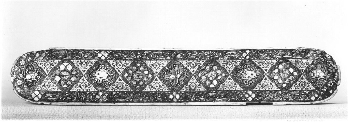 Cover of a Pen Box, Ivory; carved and inlaid with jewels