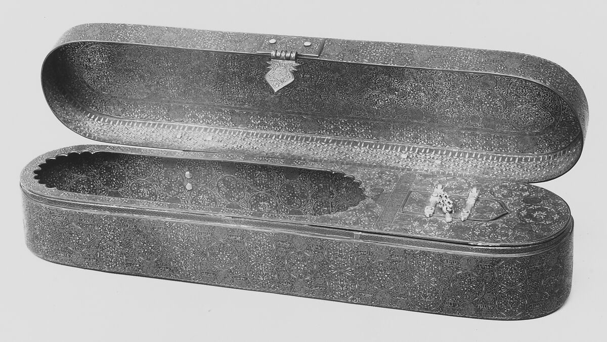 Pen Box, Brass; inlaid with silver and gold