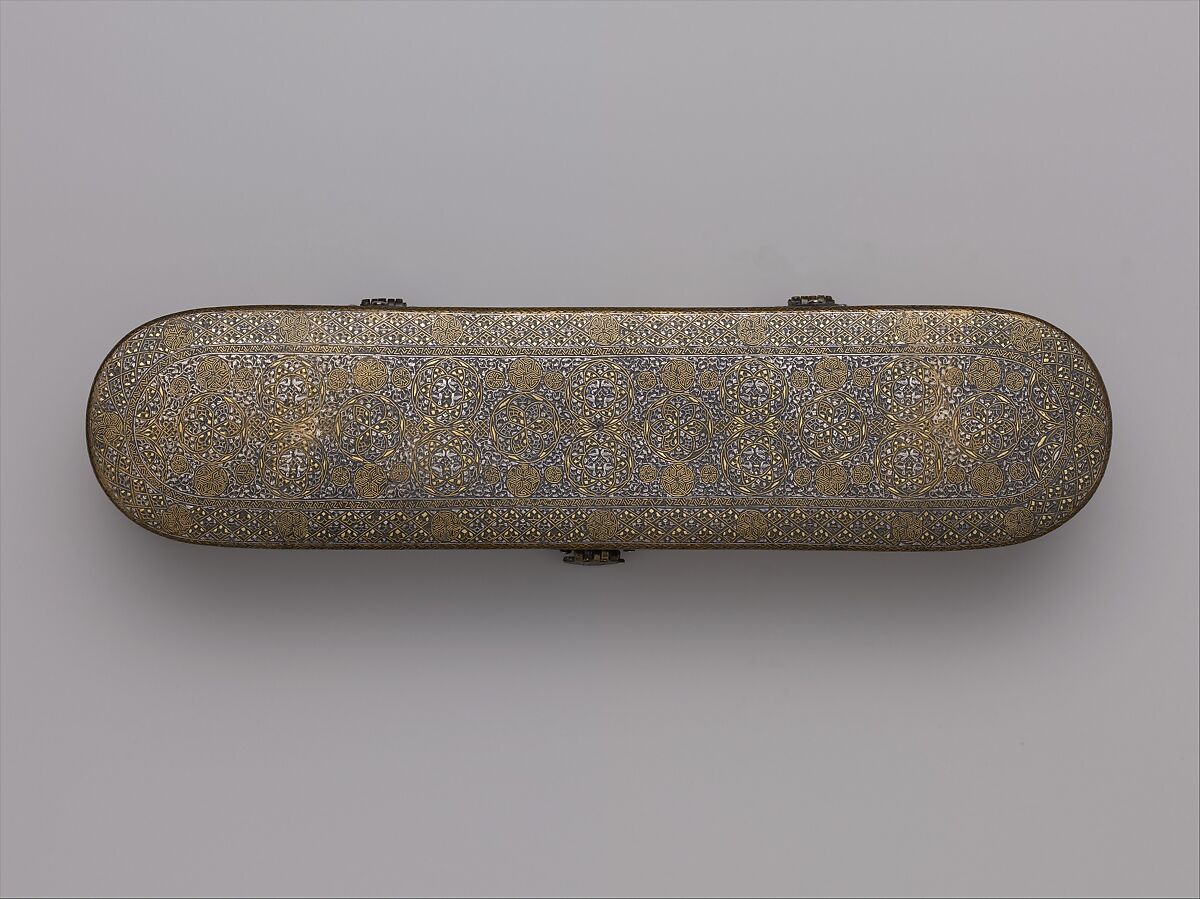 Pen Box, Brass; inlaid with silver and gold