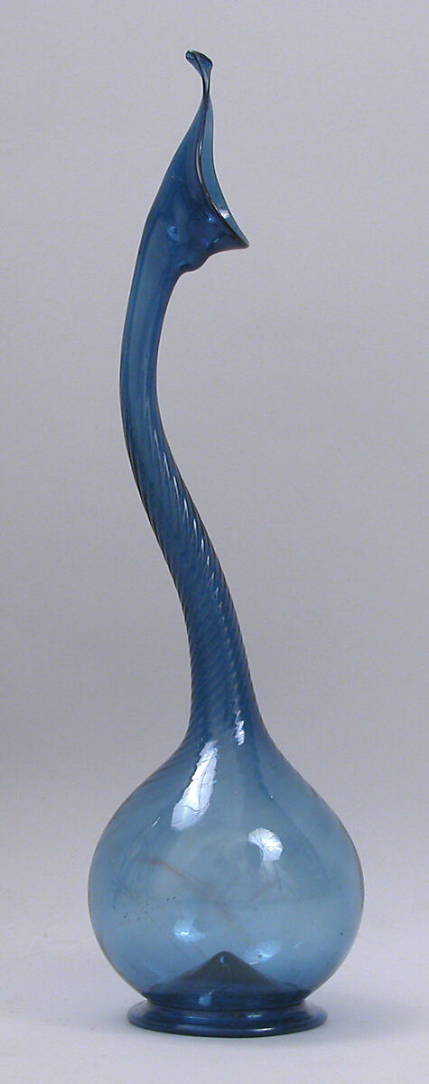 Swan-Neck Bottle (Ashkdan), Glass; blown in dip mold, applied, tooled on the pontil 