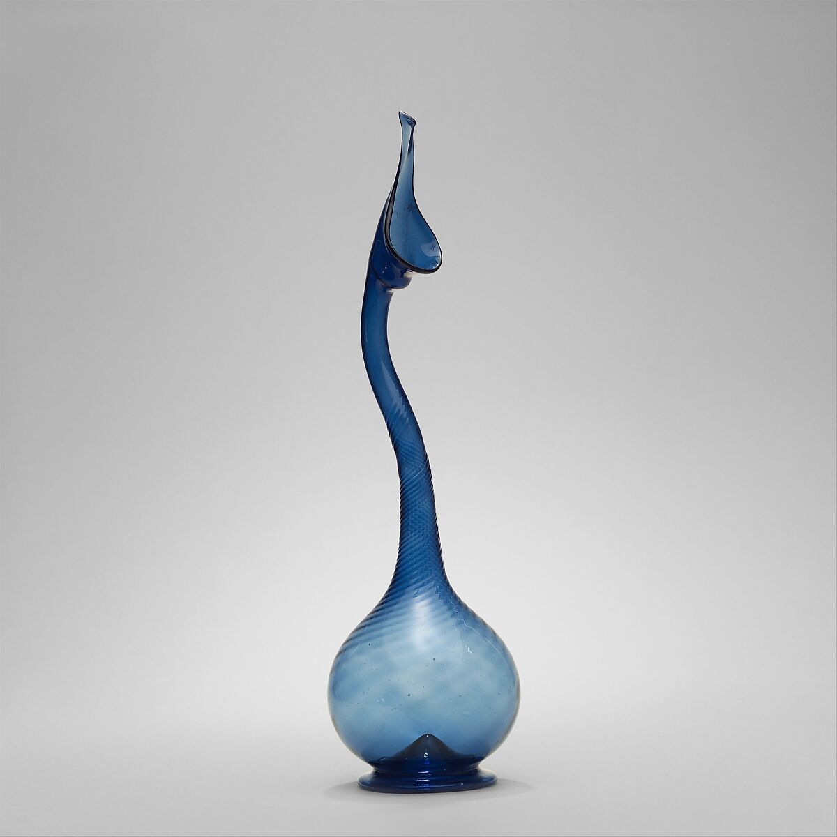 Swan-Neck Glass Bottle, Glass, blue; dip-molded, blown, folded foot 