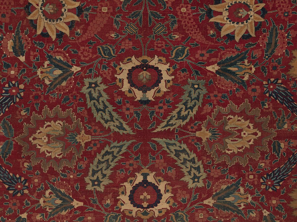 Carpet, Cotton (warp and weft), wool (pile); asymmetrically knotted pile