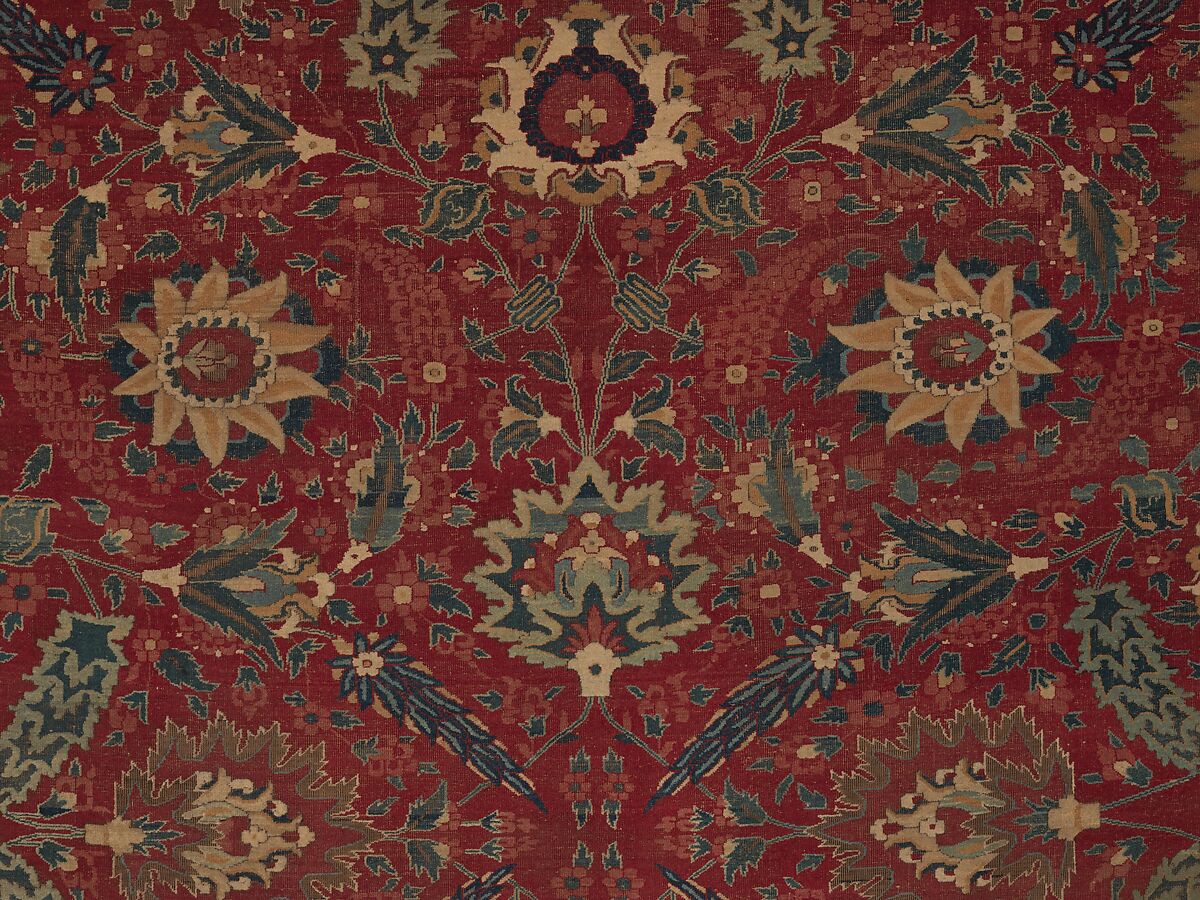 Carpet, Cotton (warp and weft), wool (pile); asymmetrically knotted pile