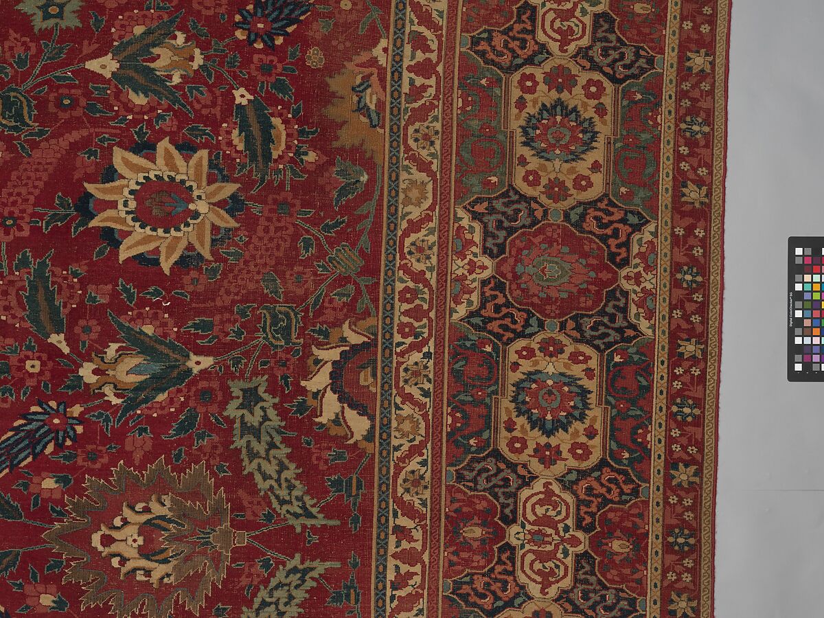 Carpet, Cotton (warp and weft), wool (pile); asymmetrically knotted pile
