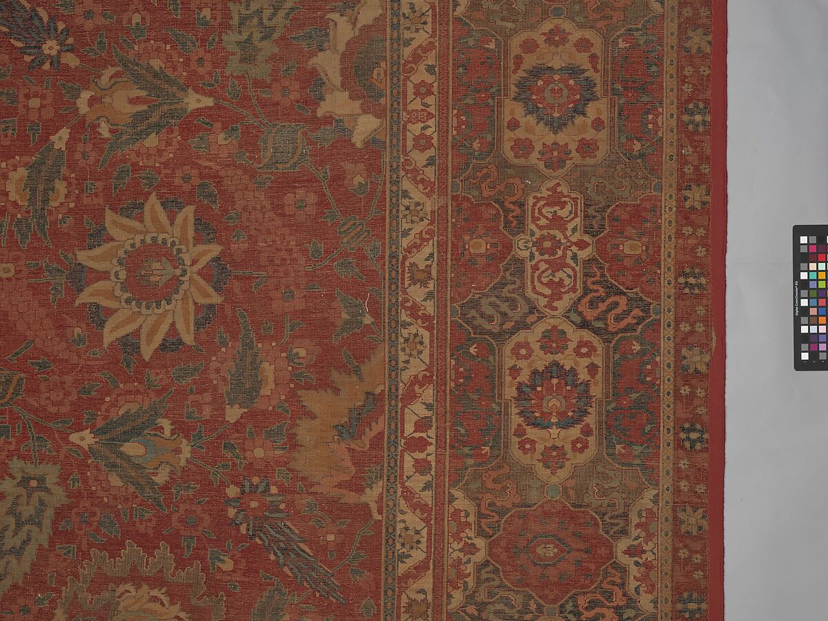 Carpet, Cotton (warp and weft), wool (pile); asymmetrically knotted pile